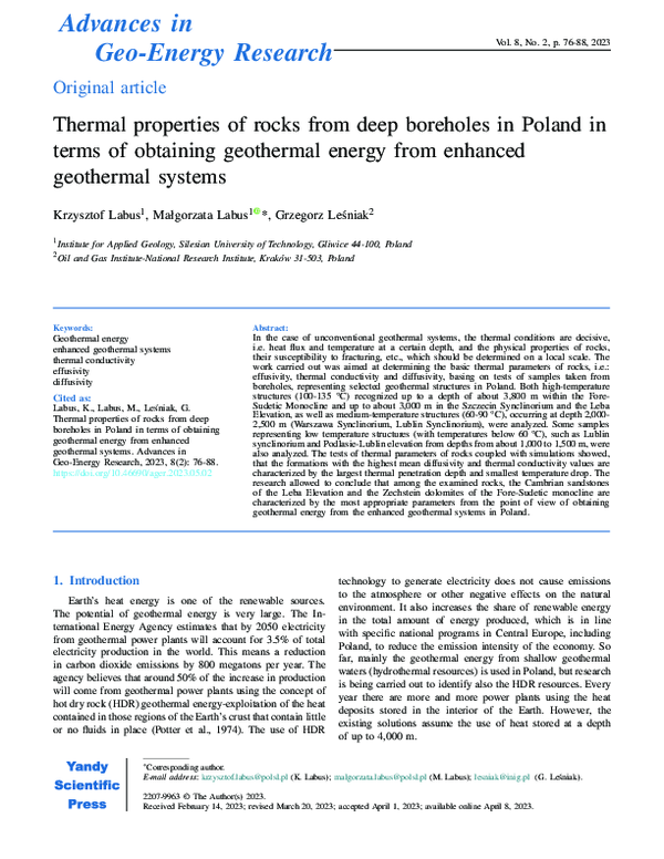 (PDF) Thermal properties of rocks from deep boreholes in Poland in ...