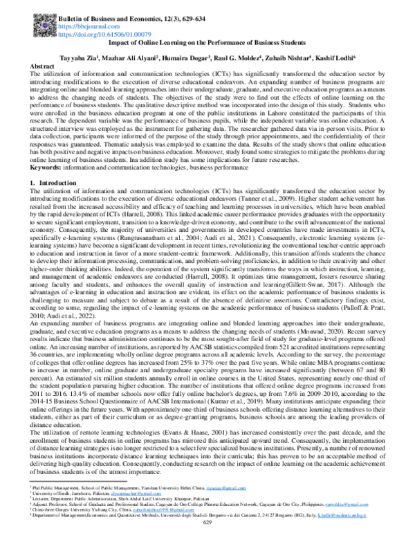 (PDF) Impact of Online Learning on the Performance of Business Students