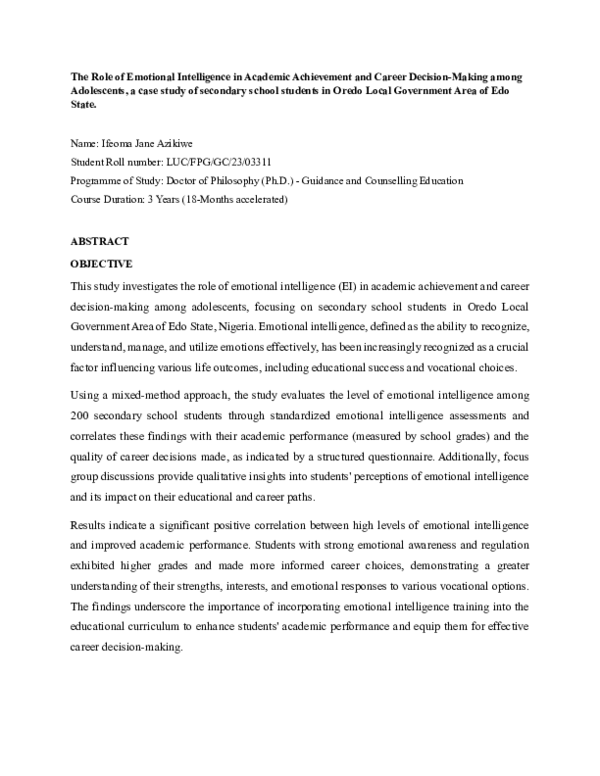 (PDF) The Role of Emotional Intelligence in Academic Achievement and ...