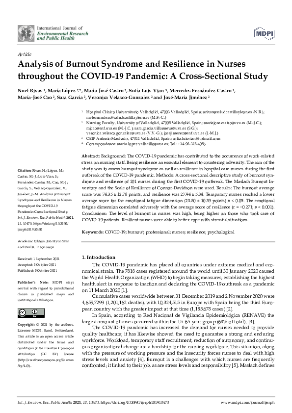 (PDF) Analysis of Burnout Syndrome and Resilience in Nurses throughout ...