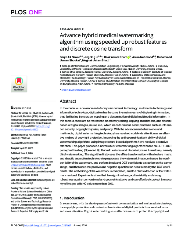 (PDF) Advance hybrid medical watermarking algorithm using speeded up ...