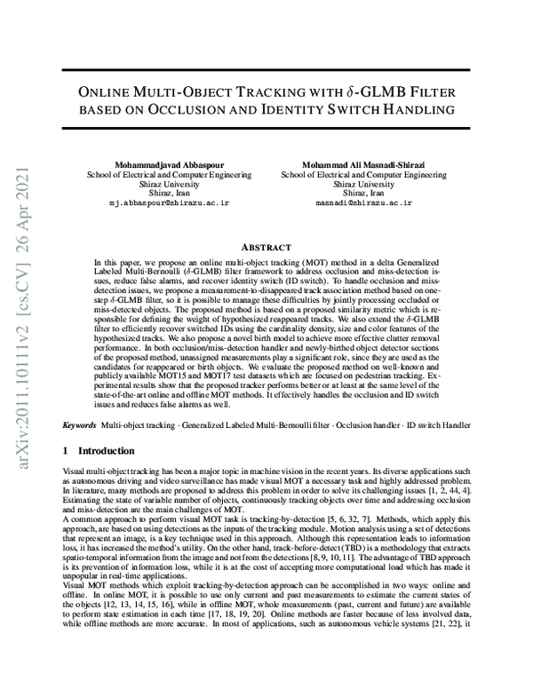 (PDF) Online Multi-Object Tracking with delta-GLMB Filter based on ...