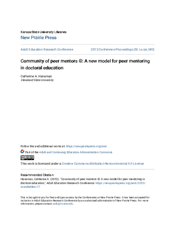(PDF) Community of peer mentors ©: A new model for peer mentoring in ...