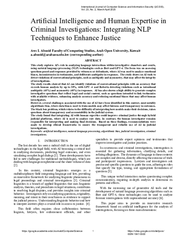 (PDF) Artificial Intelligence and Human Expertise in Criminal ...