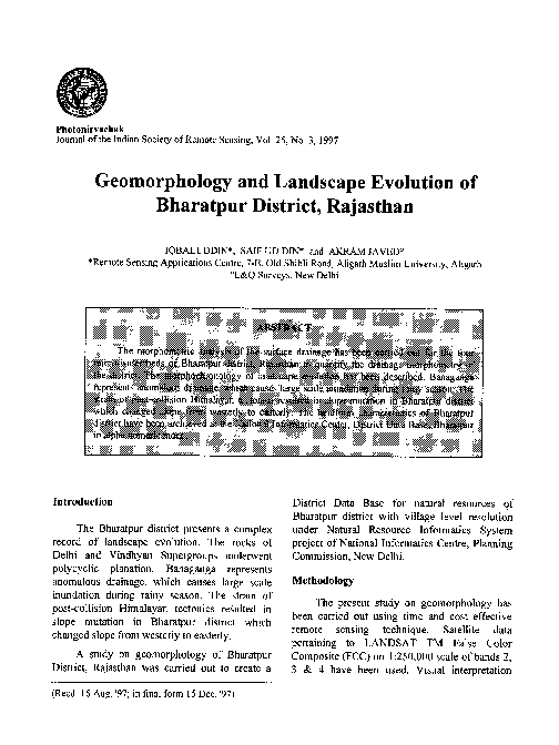 (PDF) Geomorphology and landscape evolution of bharatpur district ...