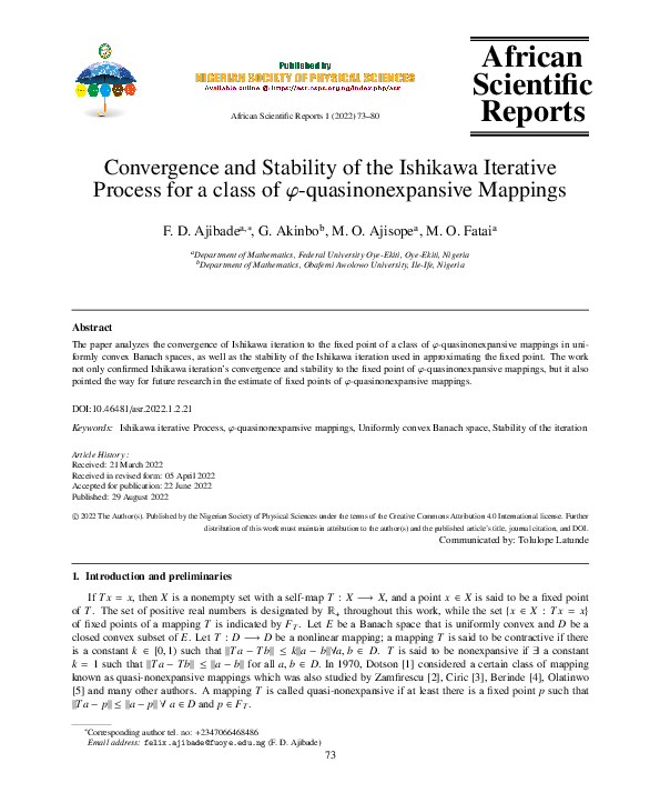 (PDF) Convergence and Stability of the Ishikawa Iterative Process for a ...