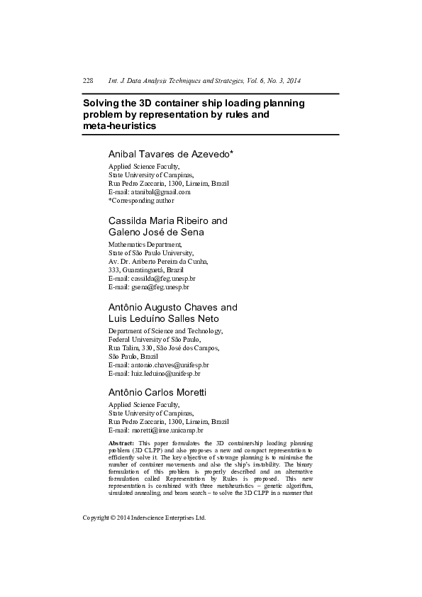 (PDF) Solving the 3D container ship loading planning problem by ...