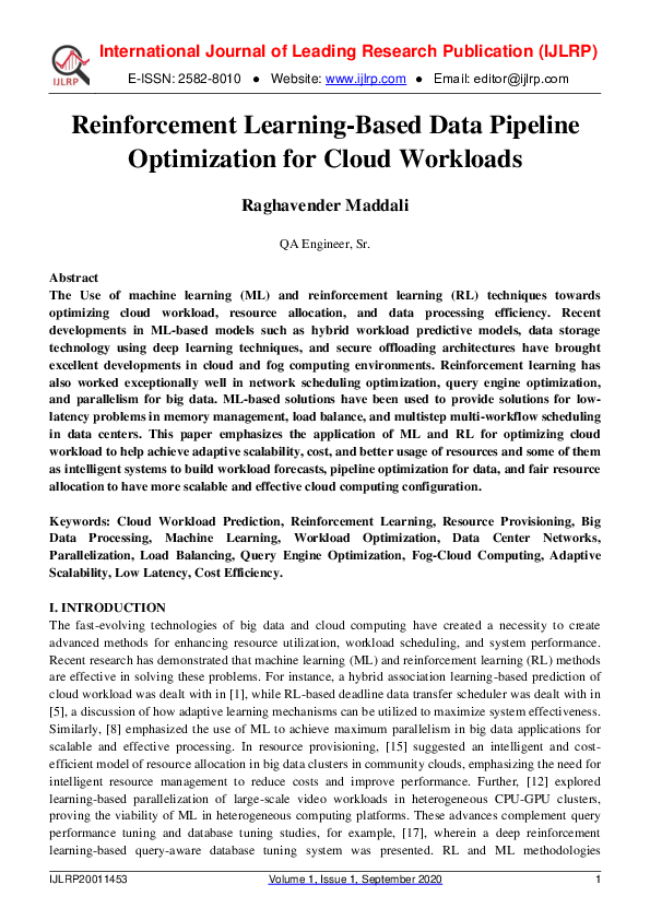 (PDF) Reinforcement Learning-Based Data Pipeline Optimization for Cloud ...