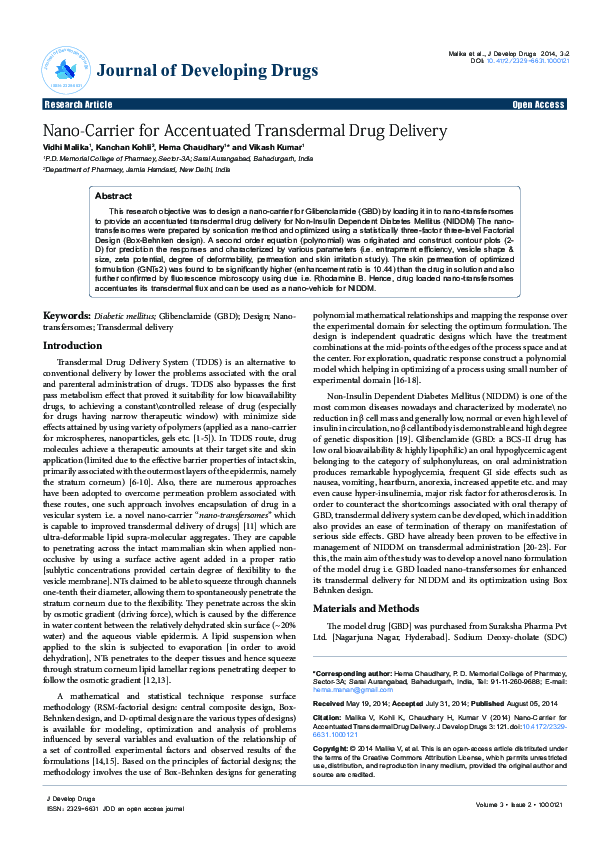 (PDF) Nano-Carrier for Accentuated Transdermal Drug Delivery