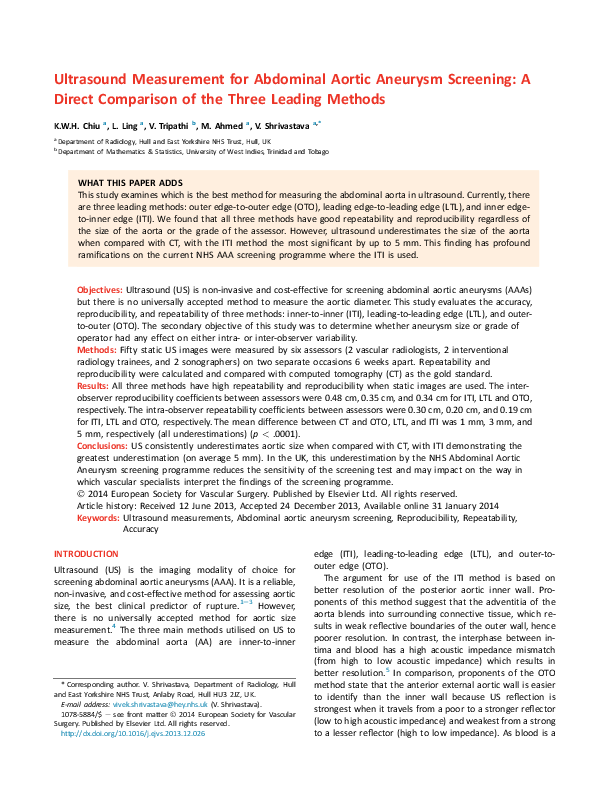 (PDF) Ultrasound Measurement for Abdominal Aortic Aneurysm Screening: A ...