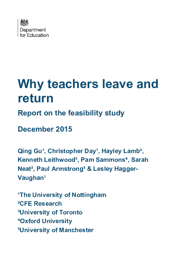 (PDF) Why teachers leave and return: Report on the feasibility study