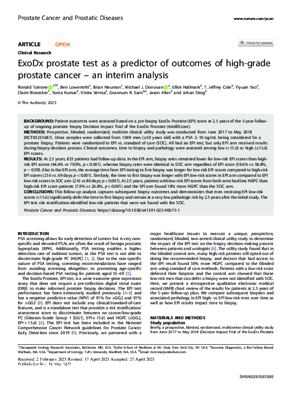 (PDF) ExoDx prostate test as a predictor of outcomes of high-grade ...