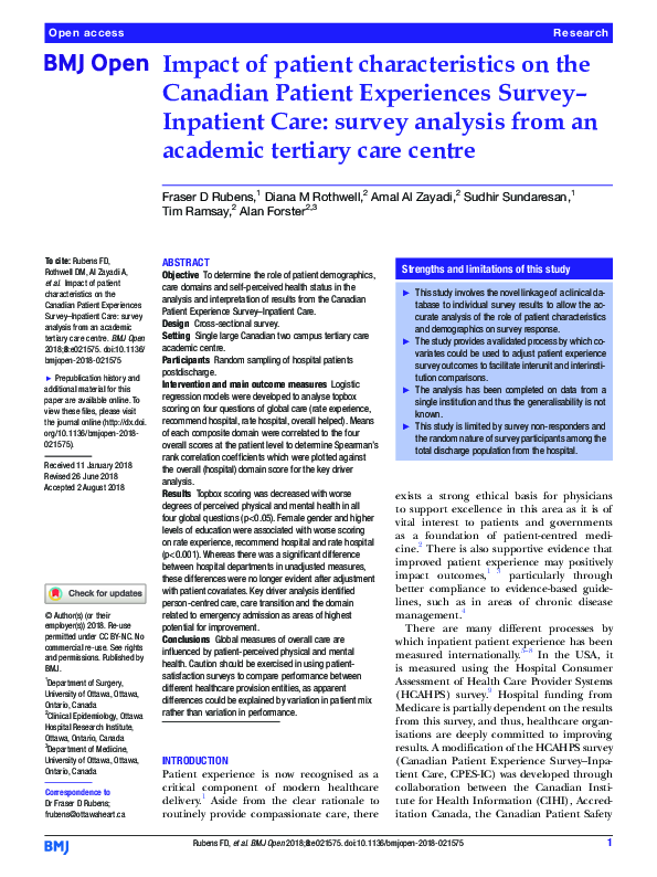 (PDF) Impact of patient characteristics on the Canadian Patient ...