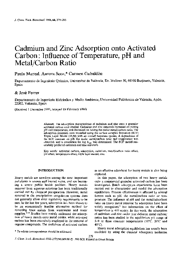 (PDF) Cadmium and Zinc Adsorption onto Activated Carbon: Influence of ...
