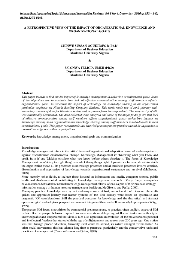 (PDF) A Retrospective View of the Impact of Organizational Knowledge ...