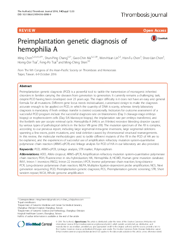 (PDF) Preimplantation genetic diagnosis of hemophilia A