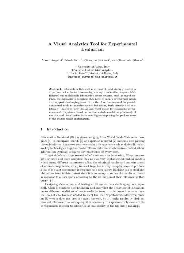 (PDF) A Visual Analytics Tool for Experimental Evaluation