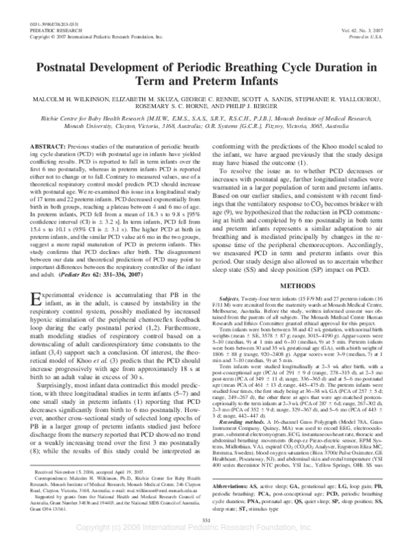 (PDF) Postnatal Development of Periodic Breathing Cycle Duration in ...