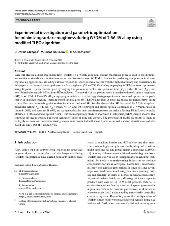 (PDF) Experimental investigation and parametric optimization of ...