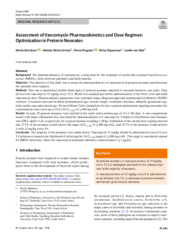 (PDF) Assessment of Vancomycin Pharmacokinetics and Dose Regimen ...