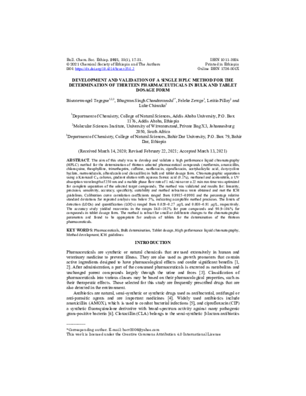 (PDF) Development and validation of a single HPLC method for the ...