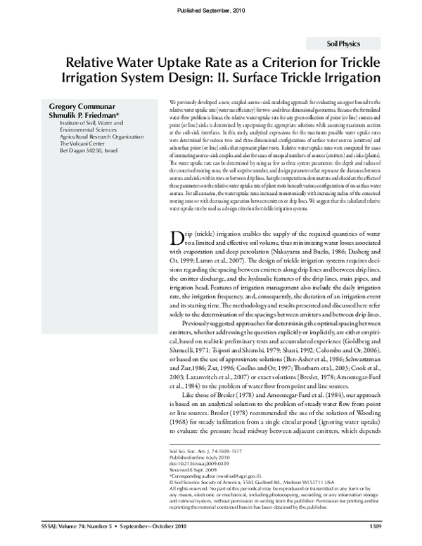 (PDF) Relative Water Uptake Rate as a Criterion for Trickle Irrigation ...