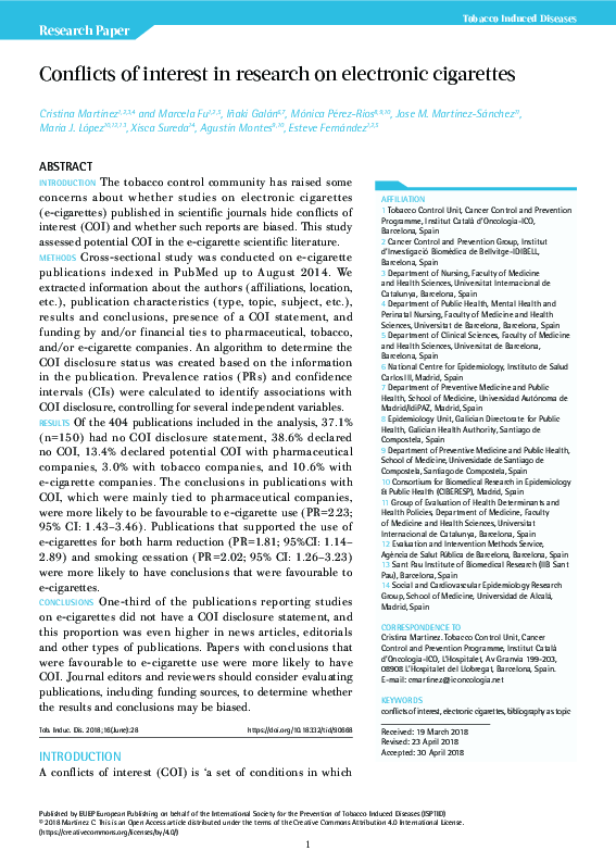 PDF) Conflicts of interest in research on electronic cigarettes