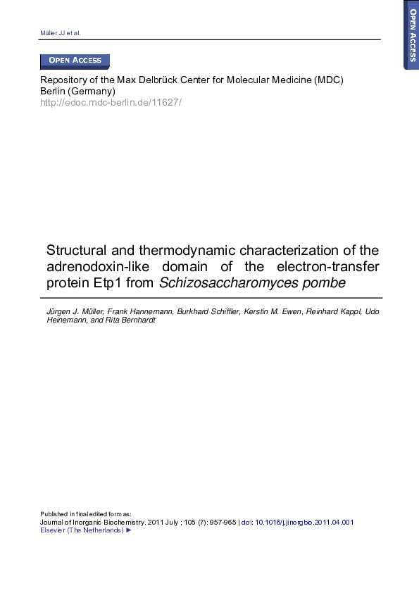 (PDF) Structural and thermodynamic characterization of the adrenodoxin ...