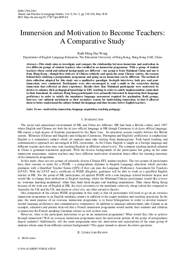 (PDF) Immersion and Motivation to Become Teachers: A Comparative Study