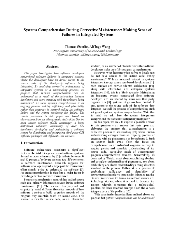 (PDF) Systems Comprehension During Corrective Maintenance: Making Sense ...
