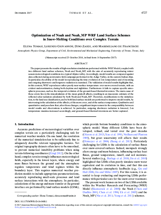 (PDF) Optimization of Noah and Noah_MP WRF Land Surface Schemes in Snow ...
