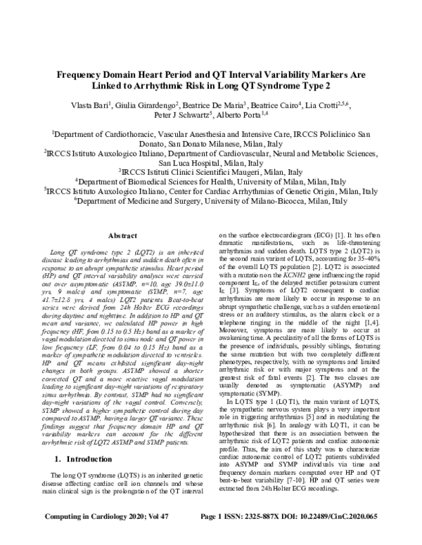 (PDF) Frequency Domain Heart Period and QT Interval Variability Markers ...