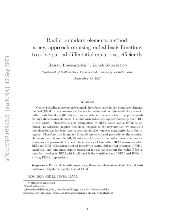 (PDF) Radial boundary elements method and removing singularity of ...