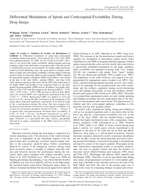 (PDF) Differential Modulation of Spinal and Corticospinal Excitability ...
