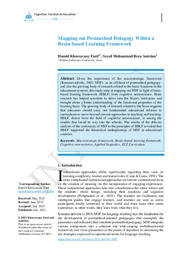 (PDF) Mapping out Postmethod Pedagogy Within a Brain-based Learning ...