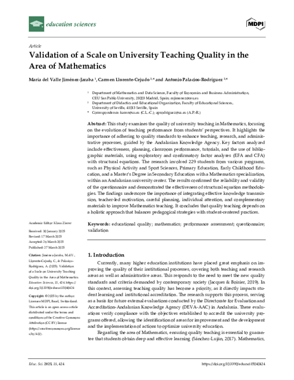 (PDF) Validation of a Scale on University Teaching Quality in the Area ...