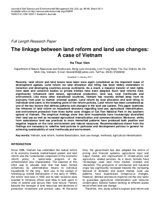 (PDF) The linkage between land reform and land use changes: A case of ...