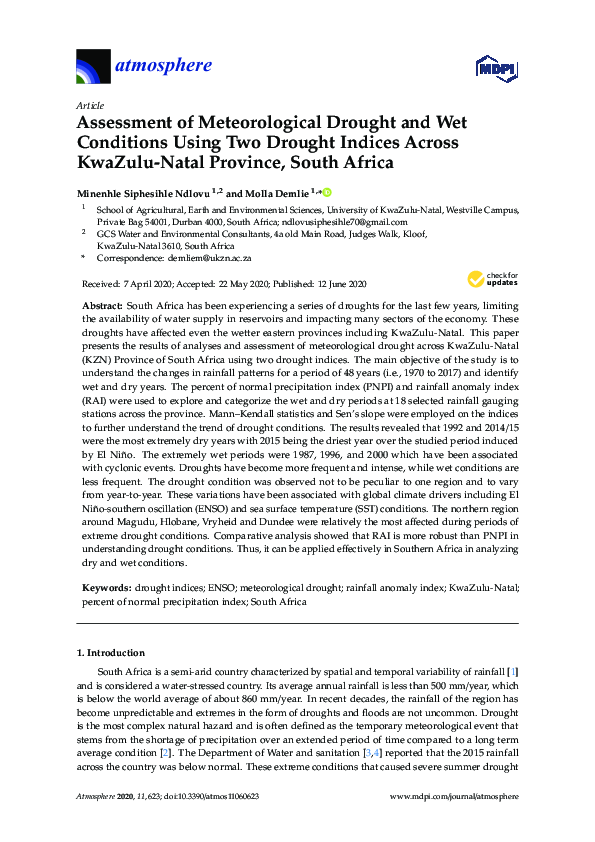 (PDF) Assessment of Meteorological Drought and Wet Conditions Using Two ...