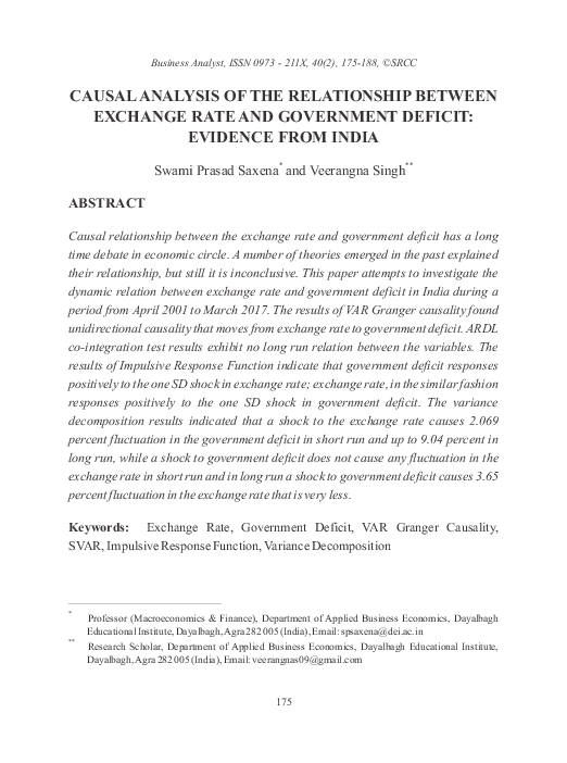 (PDF) CAUSAL ANALYSIS OF THE RELATIONSHIP BETWEEN EXCHANGE RATE AND ...