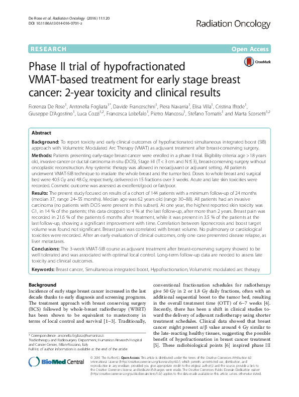 (PDF) Phase II trial of hypofractionated VMAT-based treatment for early ...