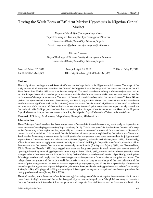 Weak Form Of Efficient Market Hypothesis