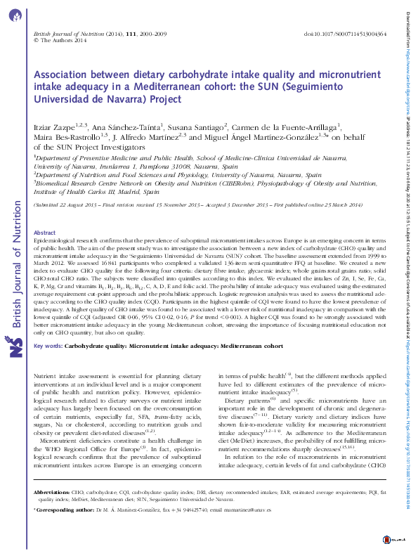 (PDF) Association between dietary carbohydrate intake quality and ...