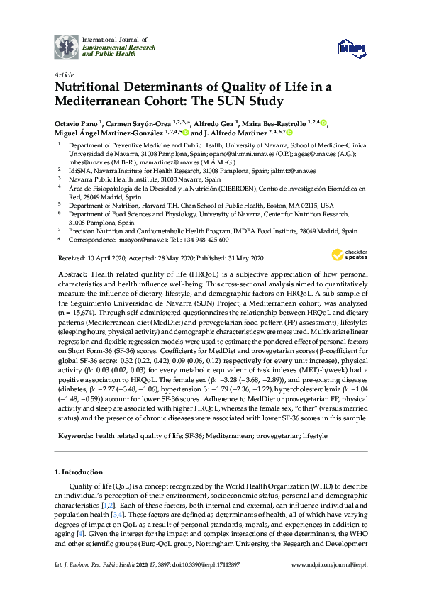 (PDF) Nutritional Determinants of Quality of Life in a Mediterranean ...