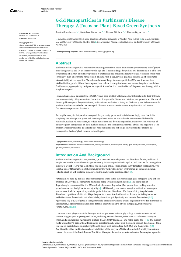 (PDF) Gold Nanoparticles in Parkinson’s Disease Therapy: A Focus on ...