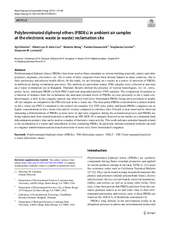 (PDF) Polybrominated diphenyl ethers (PBDEs) in ambient air samples at ...
