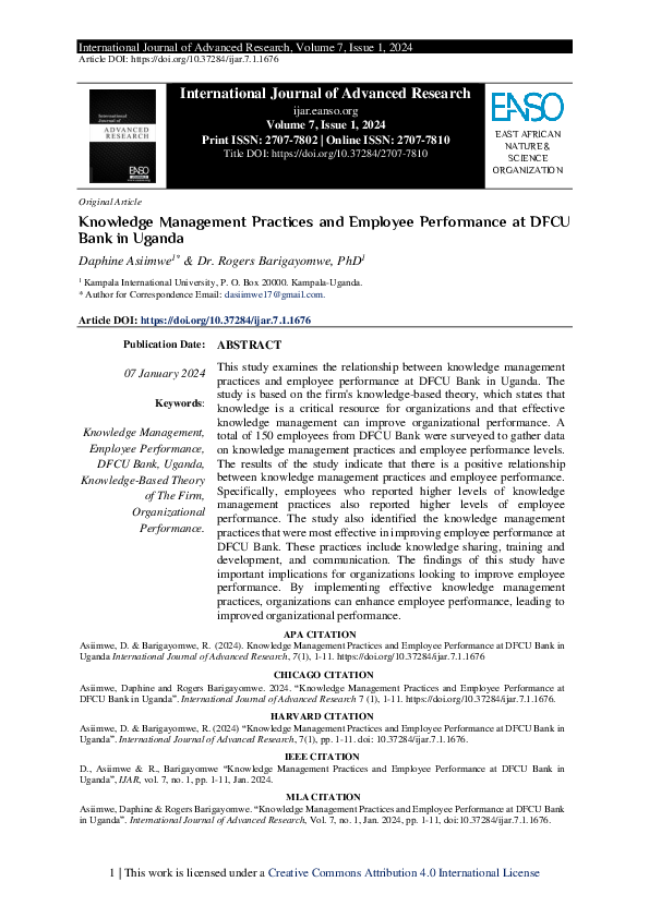 (PDF) Knowledge Management Practices and Employee Performance at DFCU ...