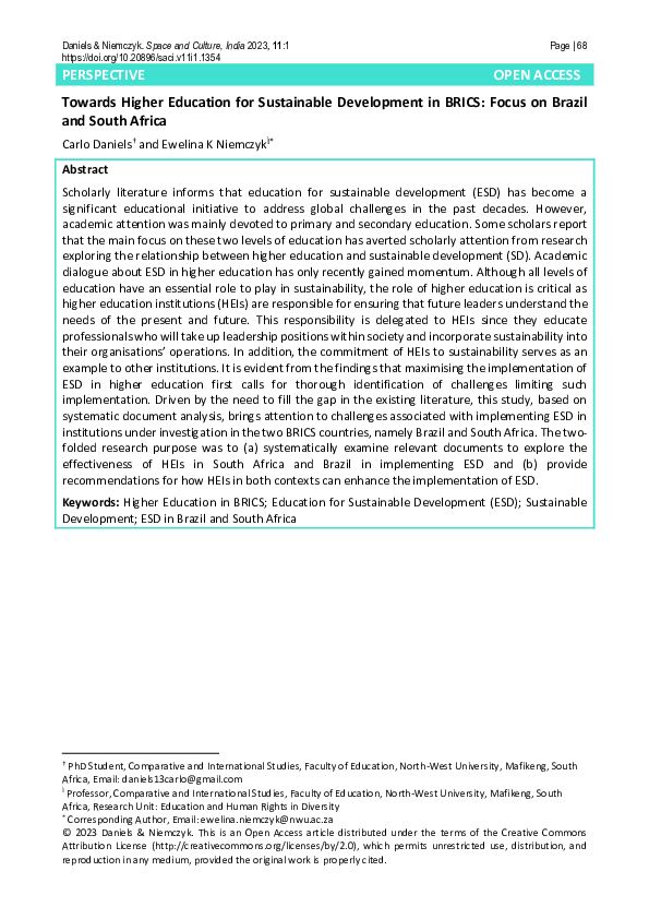 (PDF) Towards Higher Education for Sustainable Development in BRICS ...