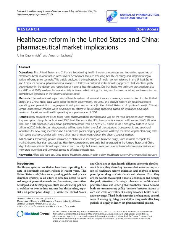 (PDF) Healthcare Reform in the United States and China: Pharmaceutical ...