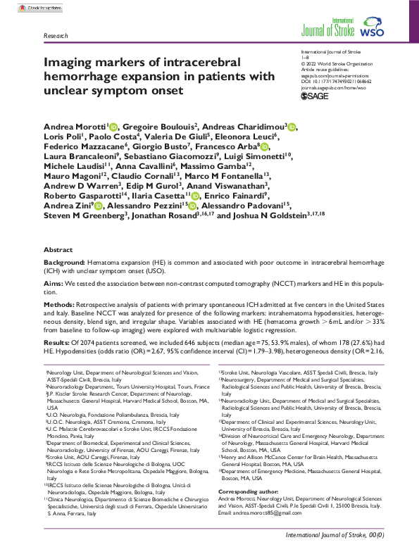 (PDF) Imaging markers of intracerebral hemorrhage expansion in patients ...