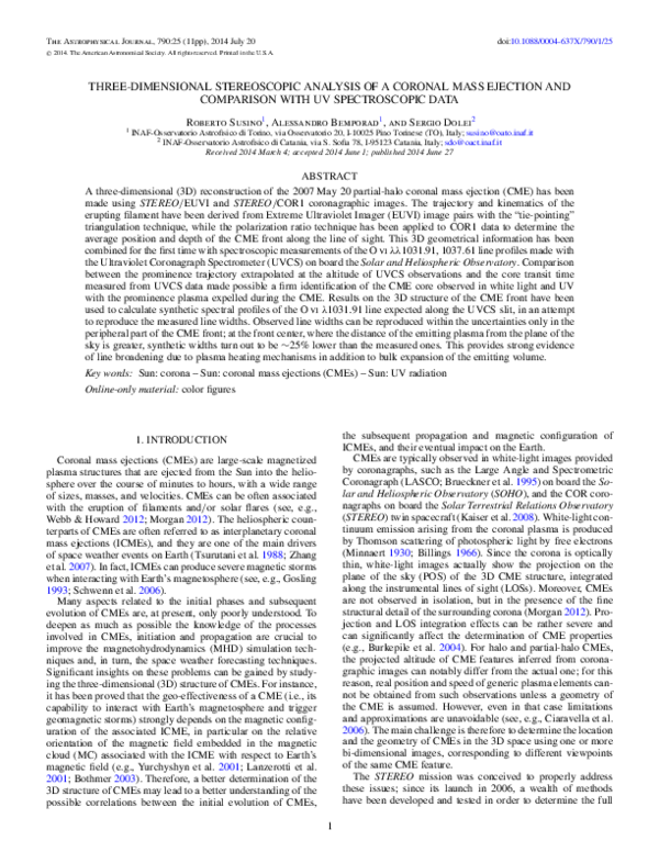 (PDF) Three-Dimensional Stereoscopic Analysis of a Coronal Mass ...
